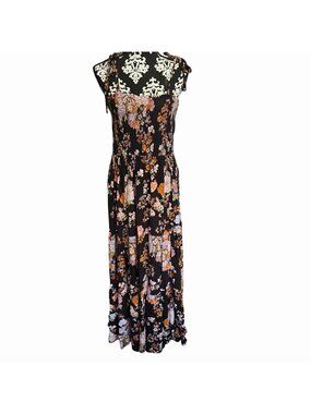 American Eagle Large Maxi Sun Dress Brown Floral Smocked Tie Boho Cottage Core